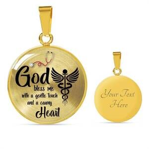 Nurses Prayer Nurse Personalized Engraved Gold Circle Necklace Custom Name Date